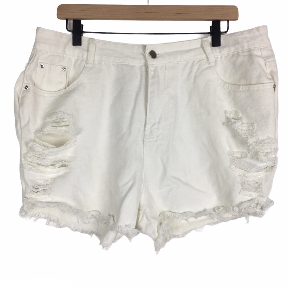 SHEIN Shorts Jean Denim Distressed Raw Hem Cut Offs High Waist Plus Size 1X